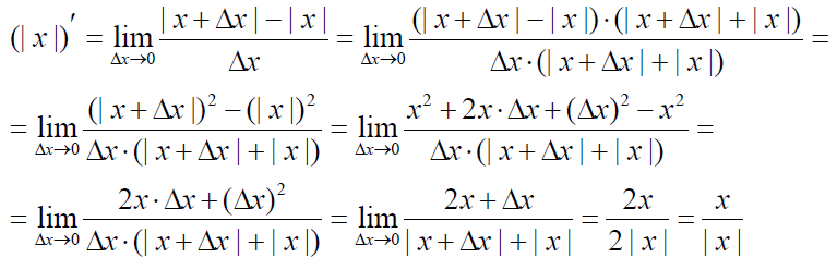 формула производной модуля