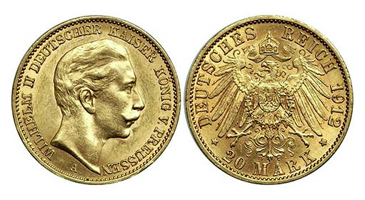 Золотая монета Германской империи номиналом 20 марок / фото © Золотой Запас