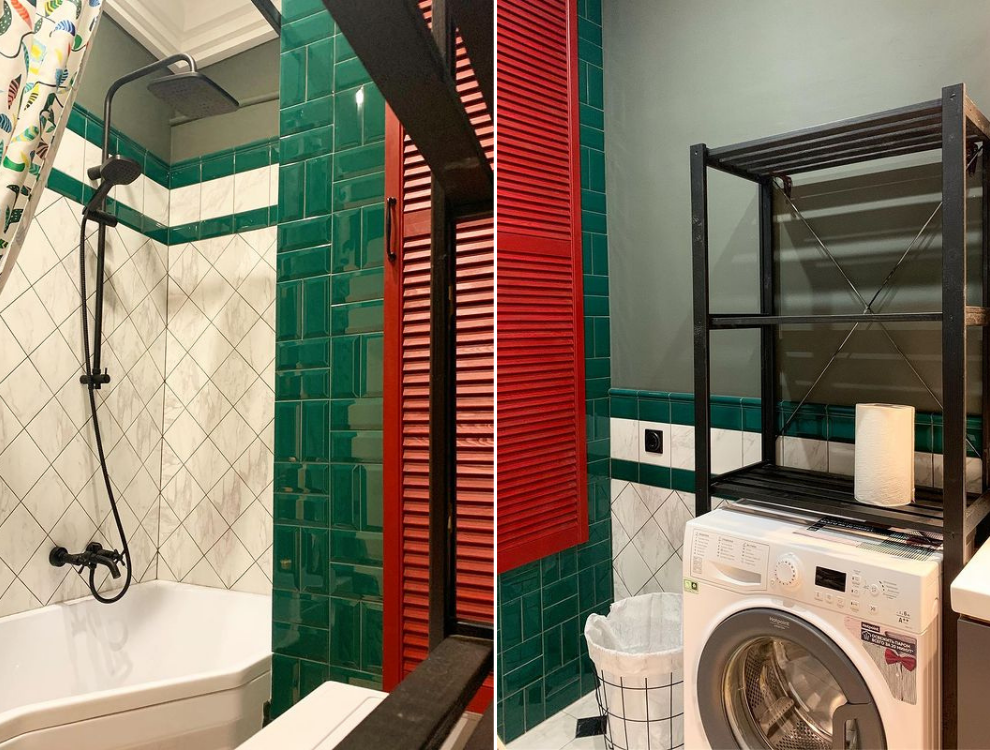 Источник @darico666remont. На стенах плитка KERAMA MARAZZI «Фрагонар», бордюр KERAMA MARAZZI «Клемансо».