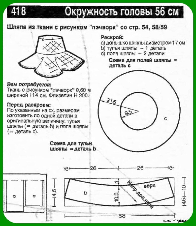 Выкройки шляп панам