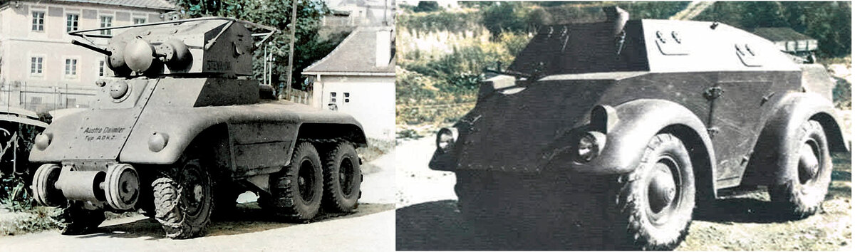 Опытные бронеавтомобили ADKZ (слева) и ADSK. Даже когда на втором прототипе ADKZ один из пулеметов был заменен на автоматическую пушку, военные его все равно не приняли