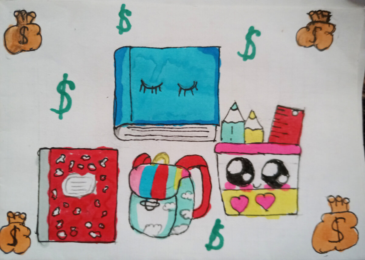 Рисунок моей дочери: сборы в школу