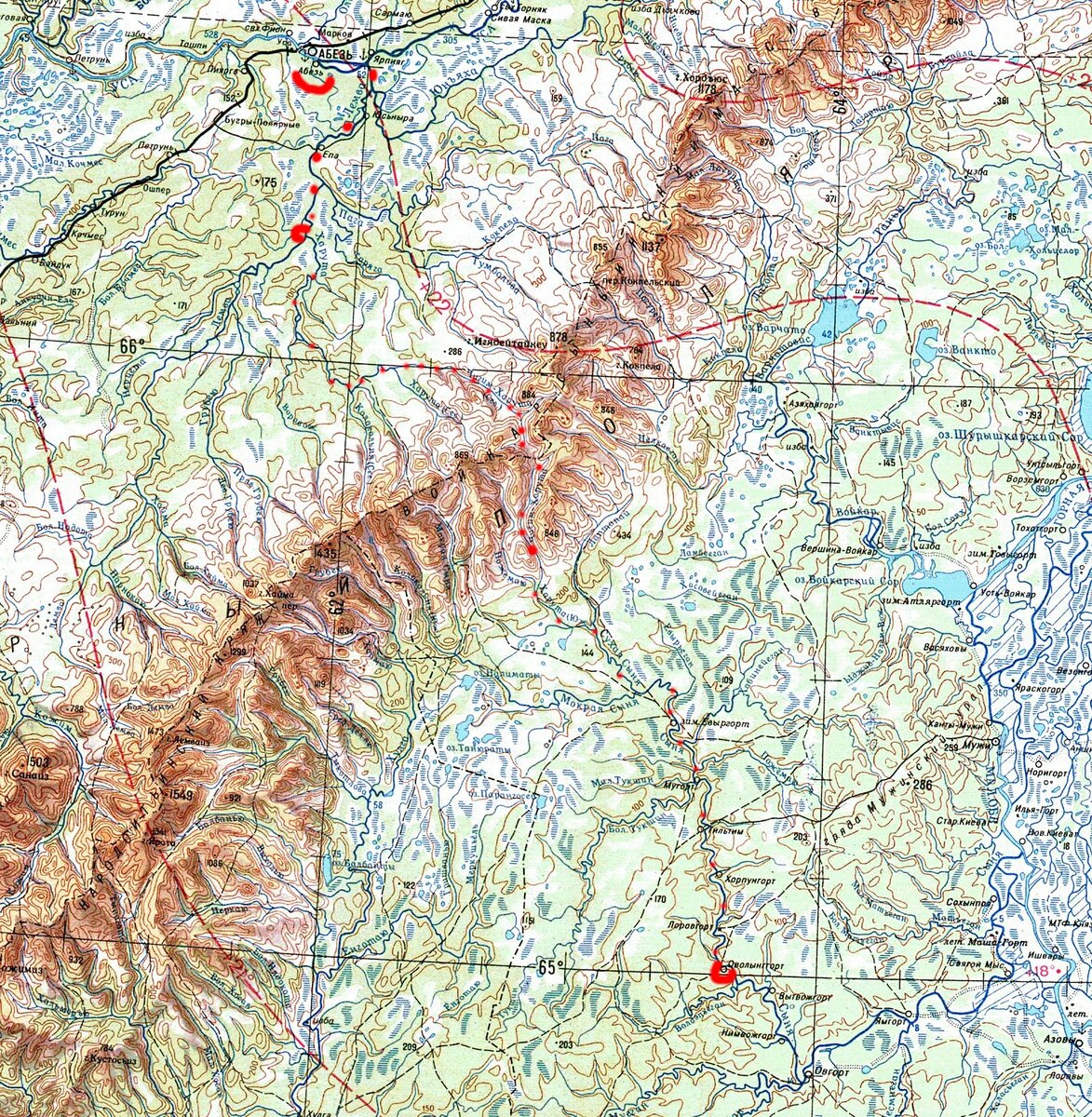 Уральский горный хребет на карте