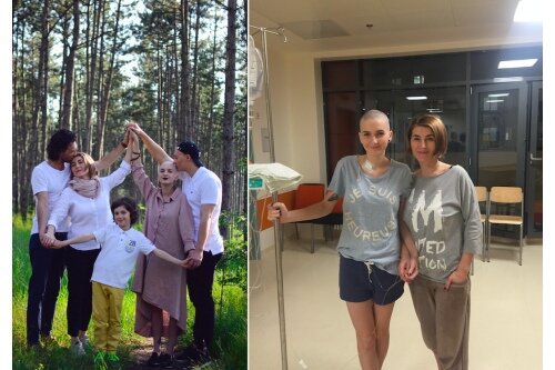 На фото слева: Нина, Артур, Никита, Дарина и ее молодой человек. На фото справа: Нина и Дарина