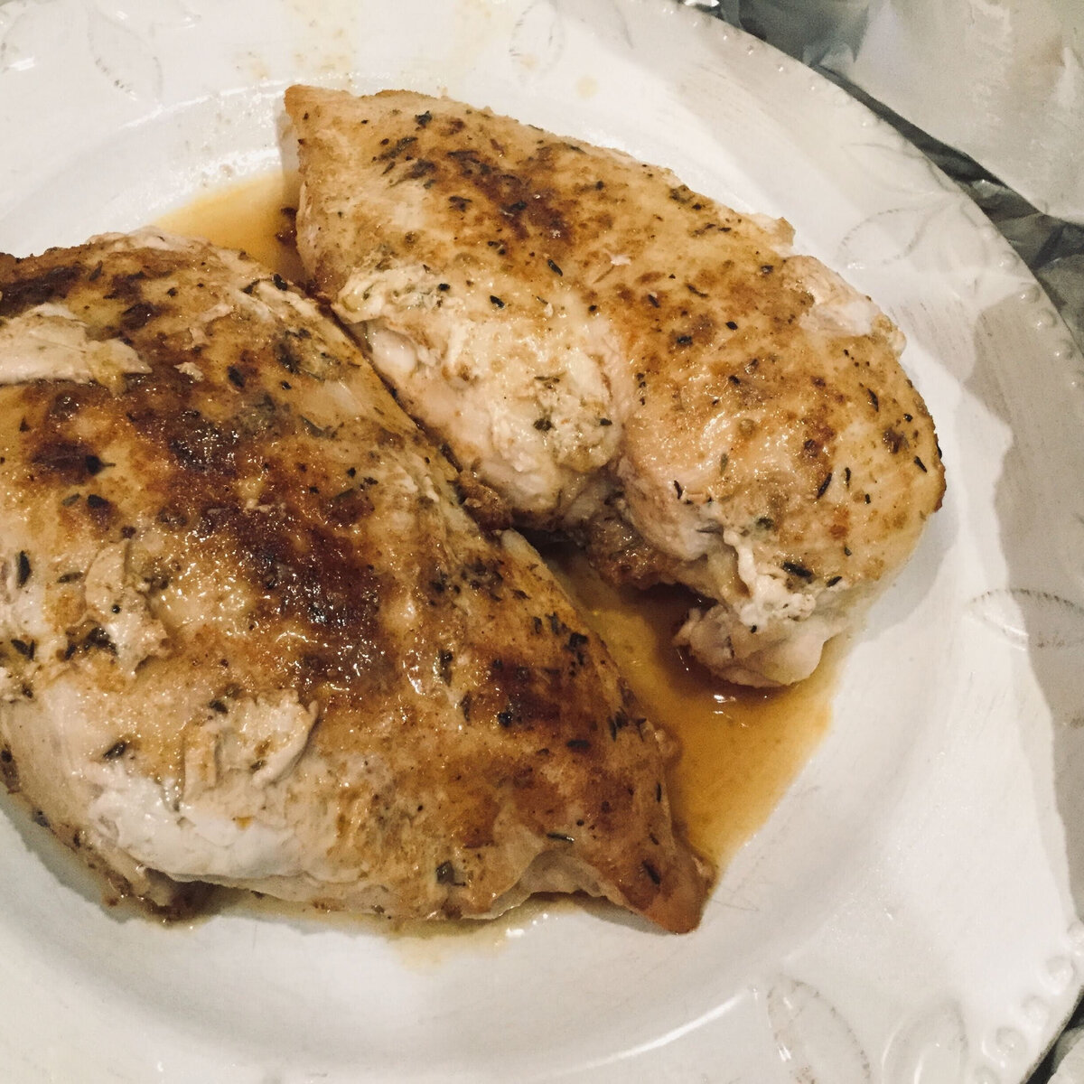An easy, basic recipe for a bunch of boneless, skinless chicken breasts.-4