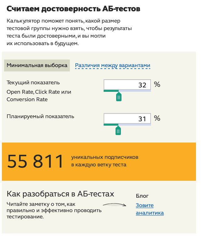 Калькулятор достоверности А/В теста в Outofcloud.ru