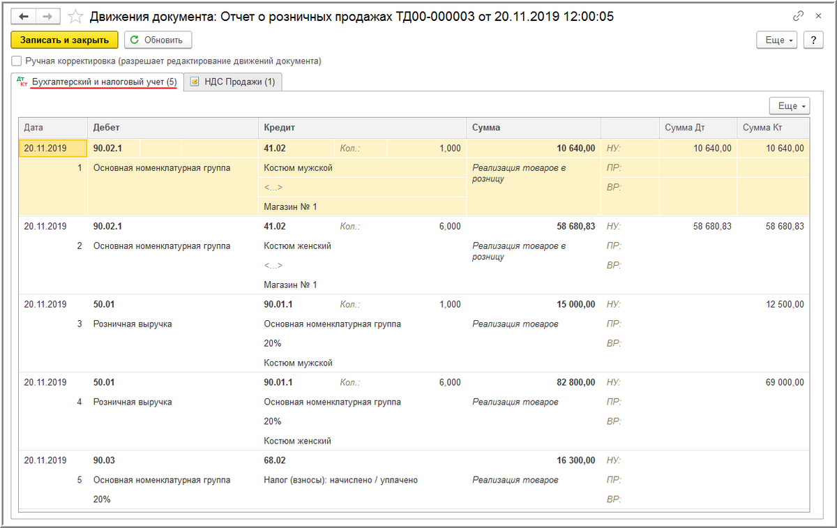 Отчет о розничных продажах в 1С 