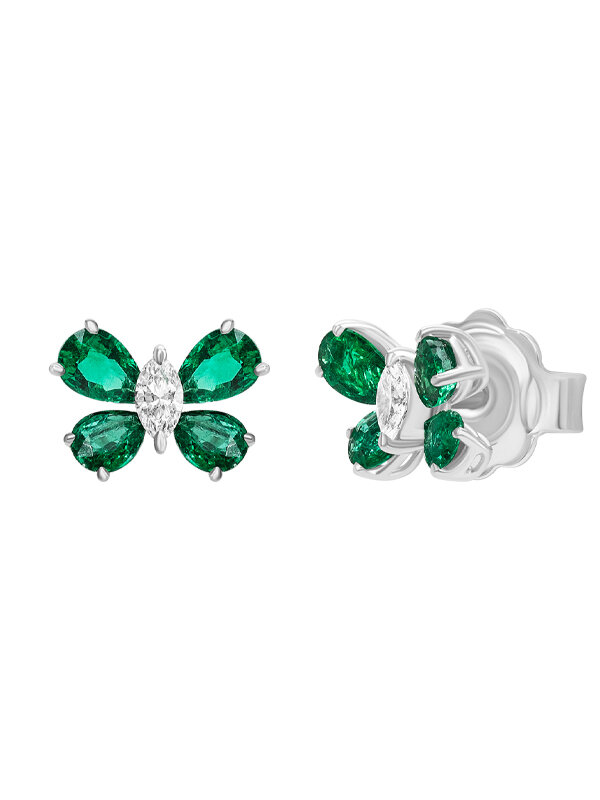 Серьги Mercury Color из белого золота с изумрудами и бриллиантами