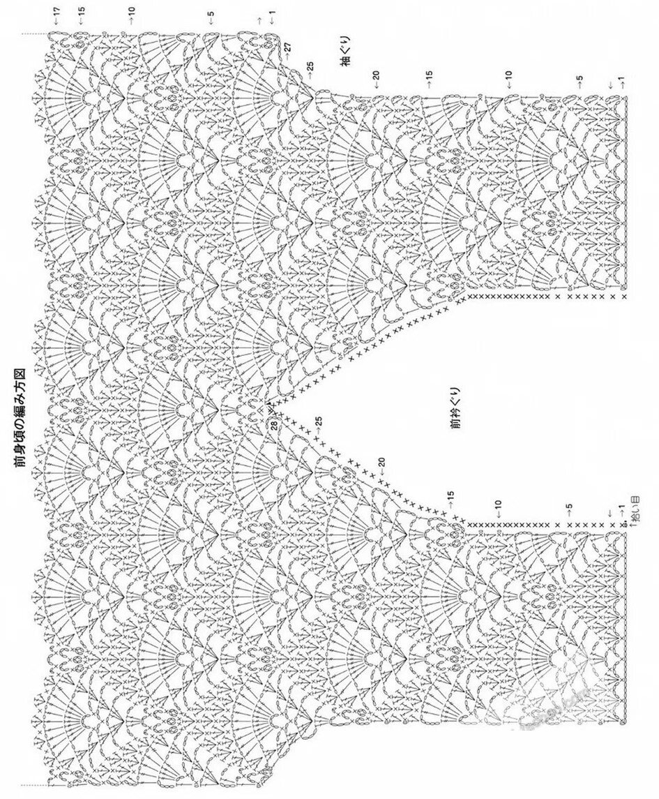 Схема ажурного реглана крючком сверху