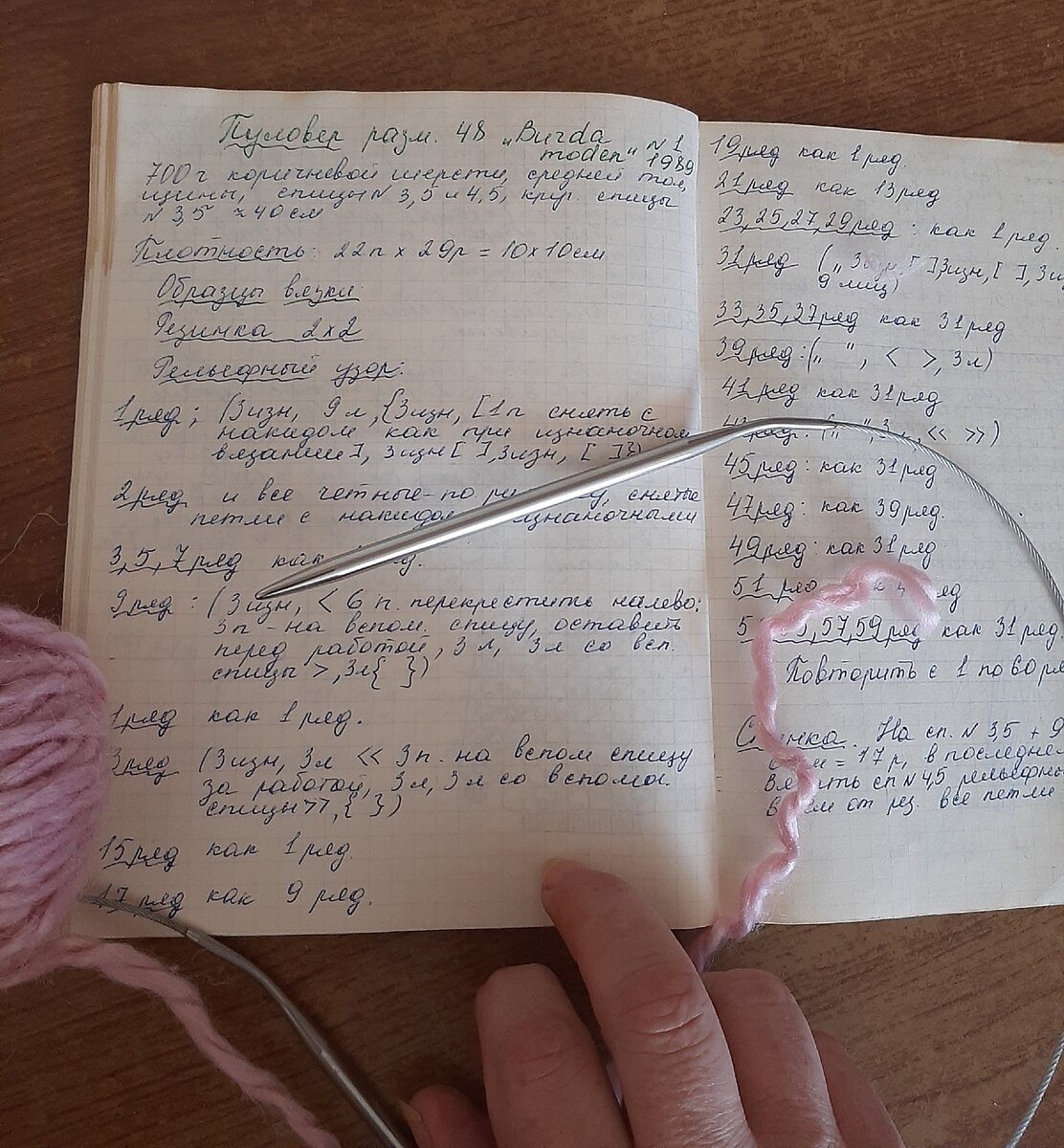 Старая тетрадь 1989 года. Запись модели из журнала "Burda"