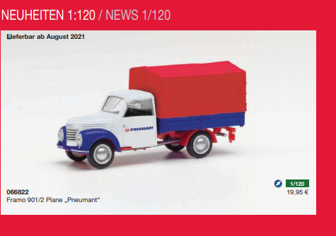 Модель грузовика Framo 901/2 "Pneumant" единственная новинка от фирмы Herpa в масштабе 1:120 на 2021 год. фото Herpa