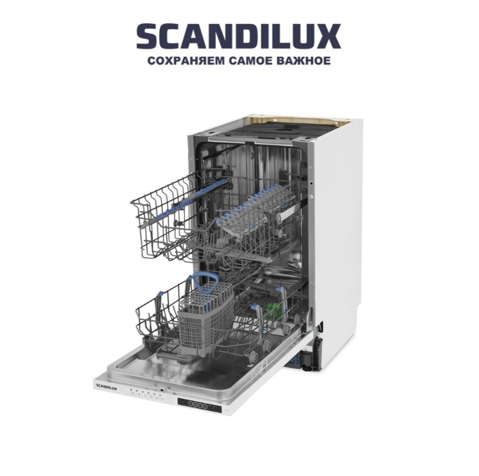 Встраиваемая посудомоечная машина SCANDILUX DWB 4221B2 рассчитана на 10 комплектов посуды и оснащена 6 программами. Габариты (В/Ш/Г) : 82,45,55