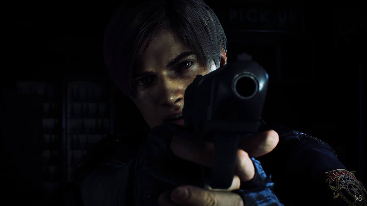 Resident Evil 2 кадр из игры. Леон Кеннеди.