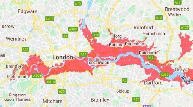 К 2050 году большая часть Лондона может оказаться под водой (Climate Central) 