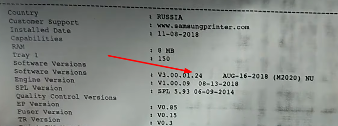 Тестовый лист конфигурации принтера