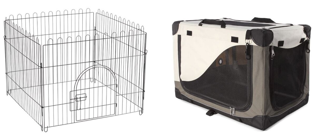 На фото: клетка-вольер K1 для животных, 840*690мм (арт. 30701005) и дом-тент 1041AXL, 1060*710*685 мм (арт. 30711007) TRIOL.