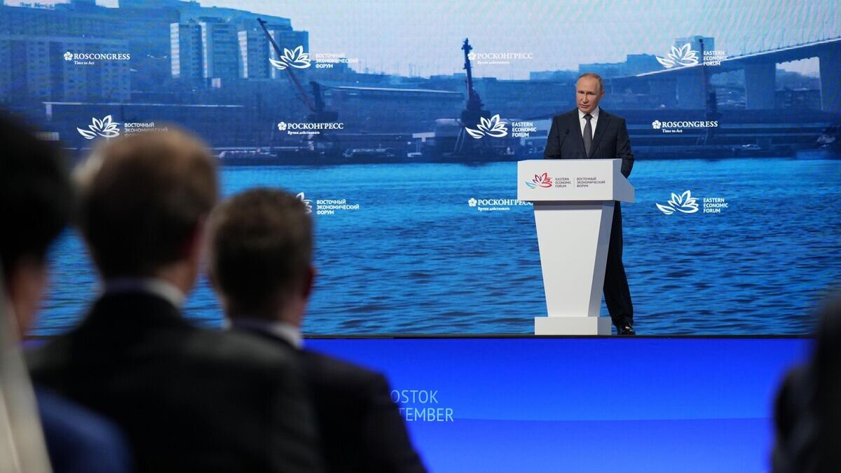    Президент РФ Владимир Путин выступает на пленарном заседании VII Восточного экономического форума во Владивостоке© РИА Новости / Алексей Даничев