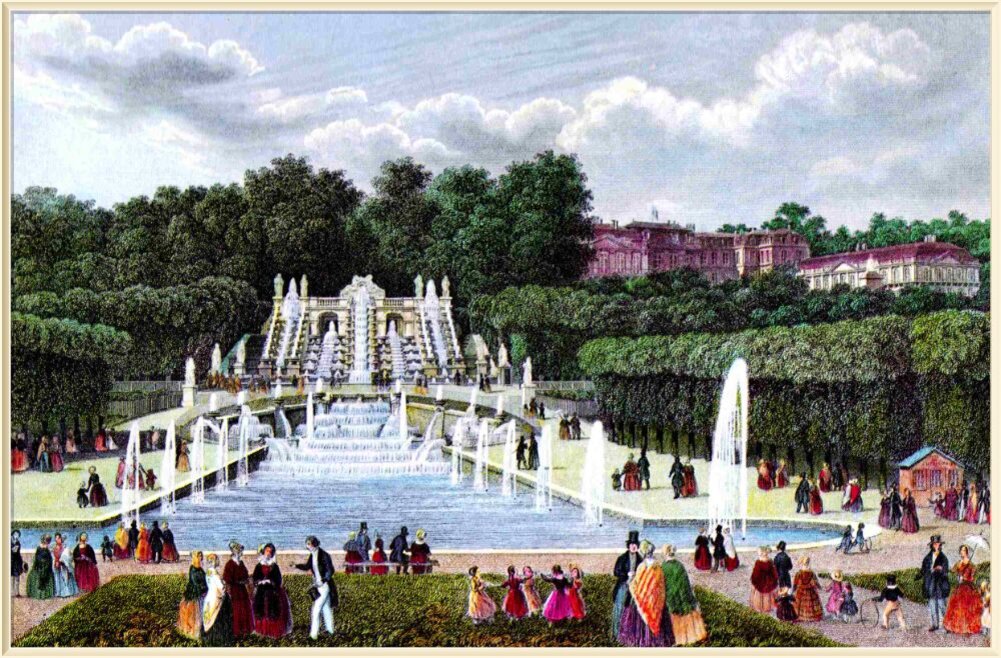 Замок и фонтан в Сен-Клу, около 1845 г. Гравюра Шамуэна по дагерротипу. Архив "Deutschland und die Welt". Взято из открытых источников в качестве иллюстрации