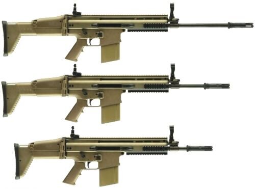 Автоматические винтовки FN SCAR-Н, сверху вниз – с удлиненным стволом, со стандартной длиной ствола (Standard), с укороченным стволом (CQC).