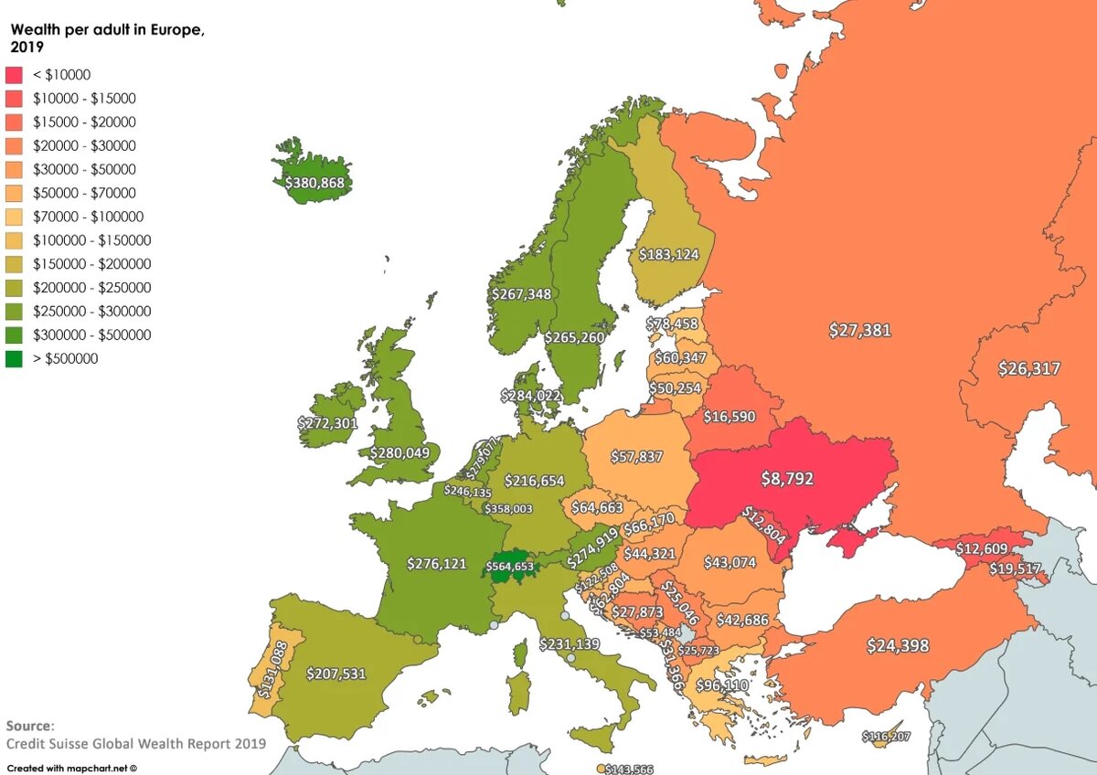 карта богатых стран Европы