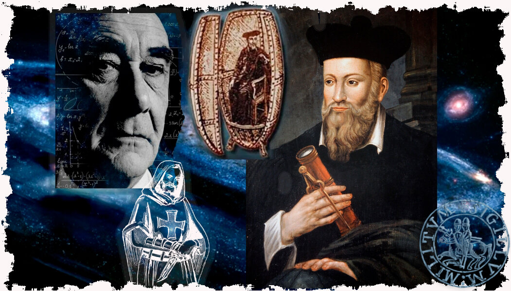 Мишель Нострадамус, Николай Козырев на фоне загадочной машины времени подаренной магистром ордена Тамплиеров. Авторский коллаж