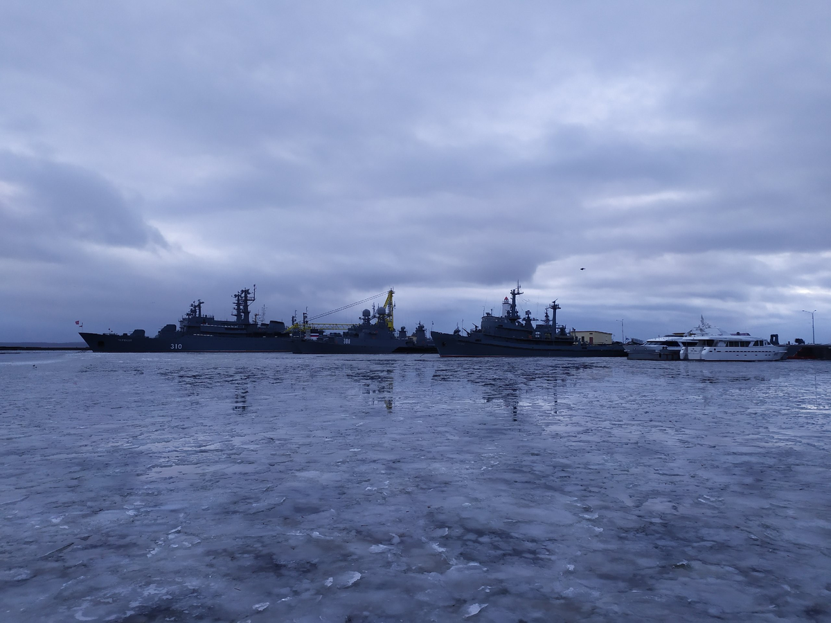 Вид на корабли с Петровской набережной в Кронштадте