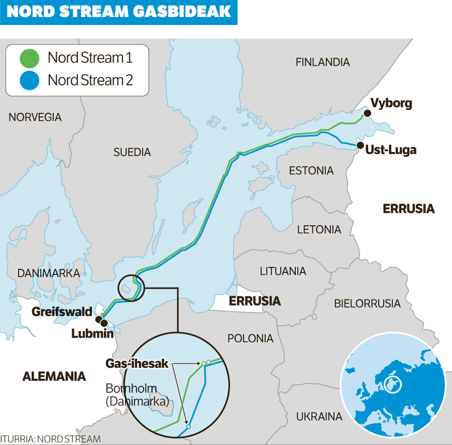 Места взрывов газопроводов "Северный поток 1" и "Северный поток 2"