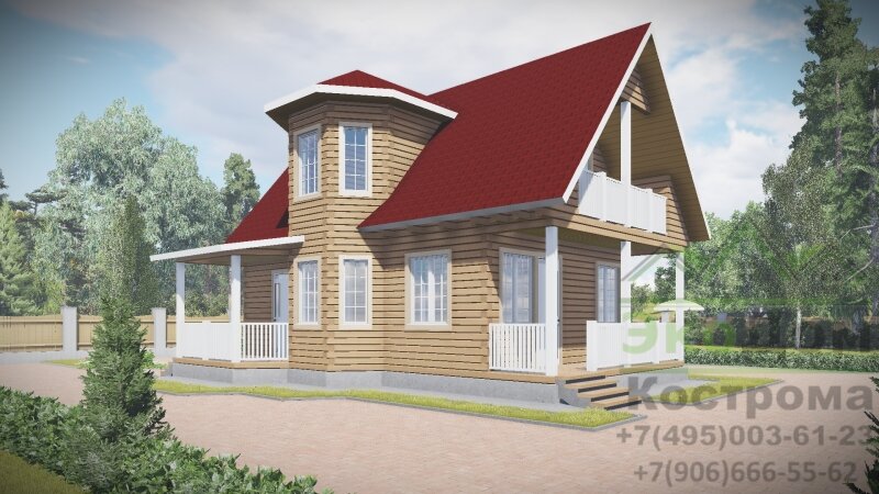Проект дома из бруса 6х9 "Бронницы" ДБ-80 от компании ЭкоДом-Кострома