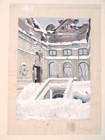 Парадная лестница Екатерининского дворца. 1944. Худ. Васильев А.В