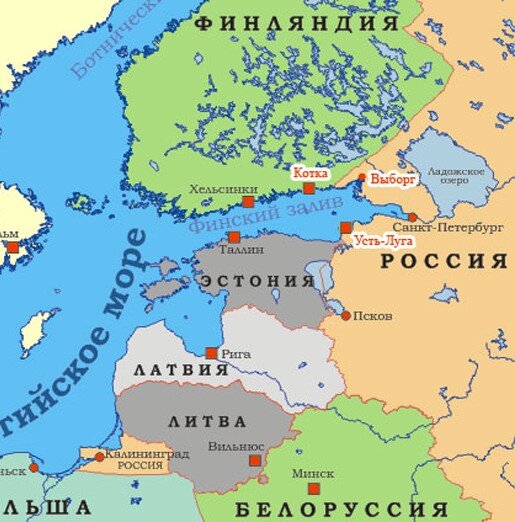 Карта расположения города Выборга.