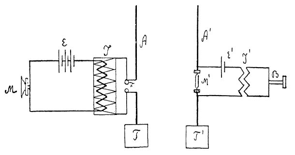 Слева - схема передатчика Лифшица, справа - схема приемника Попова