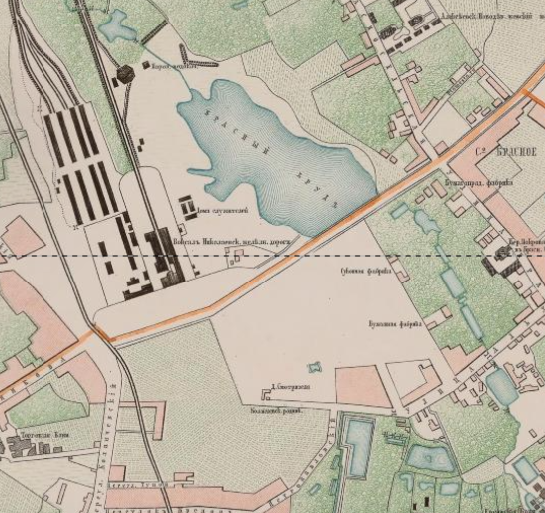 Красный пруд на карте Москвы 1859 года. С сайта www.retromap.ru.