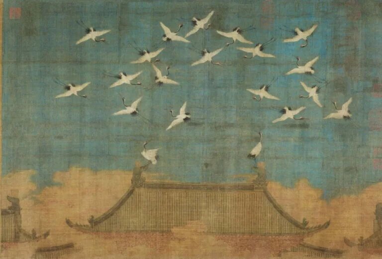 Император Сун Хуэйцзун, "Благородные журавли, 1112 год, Музей провинции Ляонин, Шэньян, Китай. Фрагмент.