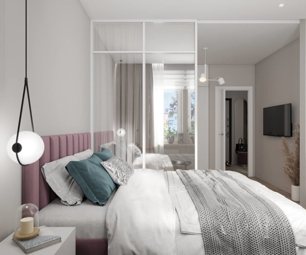 Нейтральные цвета и мягкие акценты. Со вкусом оформленная квартира 40 кв.м.