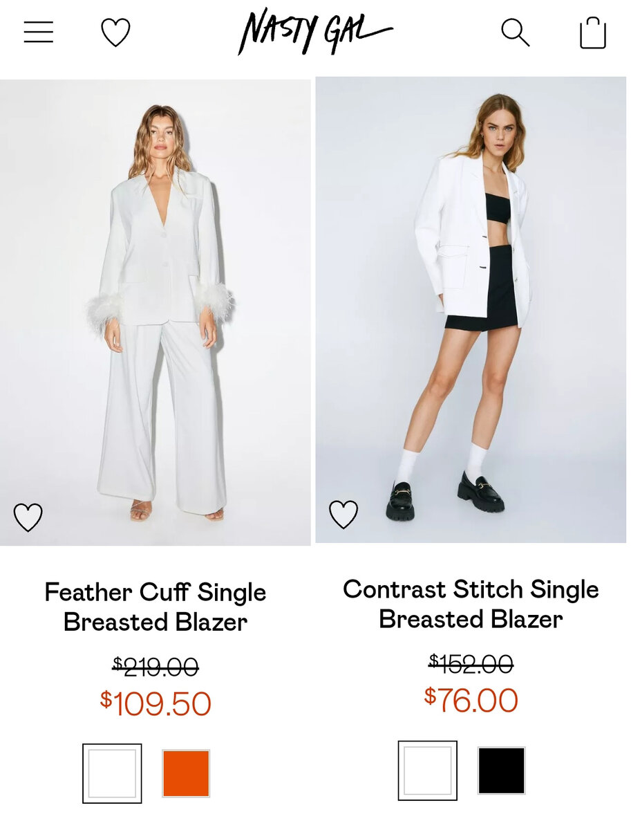 Стоимость блейзеров Nasty Gal на официальном сайте бренда. 