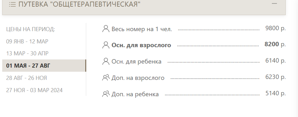 стоимость за сутки с человека
