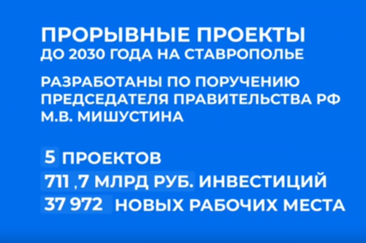    Пять экономических проектов на 771,7 млрд рублей реализуют на Ставрополье