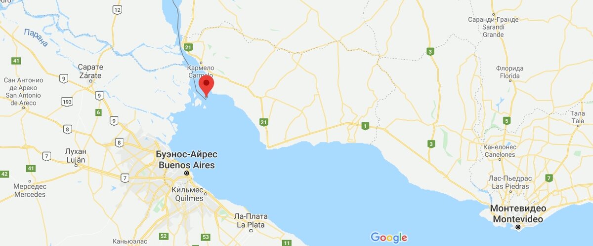 ...относительно столиц Аргентины и Уругвая...