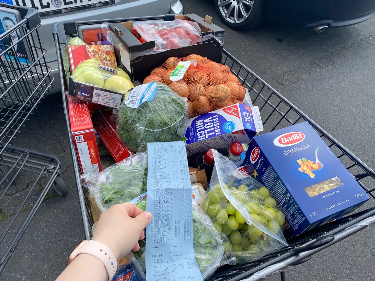 Сегодня чек был на 108 евро. Ниже на фото покажу подробнее, что было в тележке 