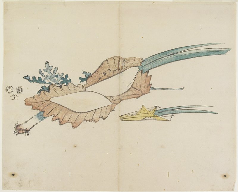 Artist:Yamada Ho_gyoku Title:(Rice Cake and Iris Leaves for the Boy's Fetival) Date:1841