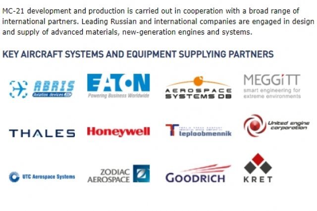 Компании поставляющие комплектующие для МС-21 (фото с сайта Defence News) 