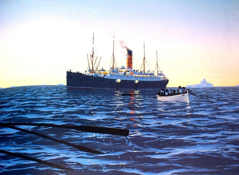 Шлюпки подплывают к "Карпатии". Картина Кена Маршалла