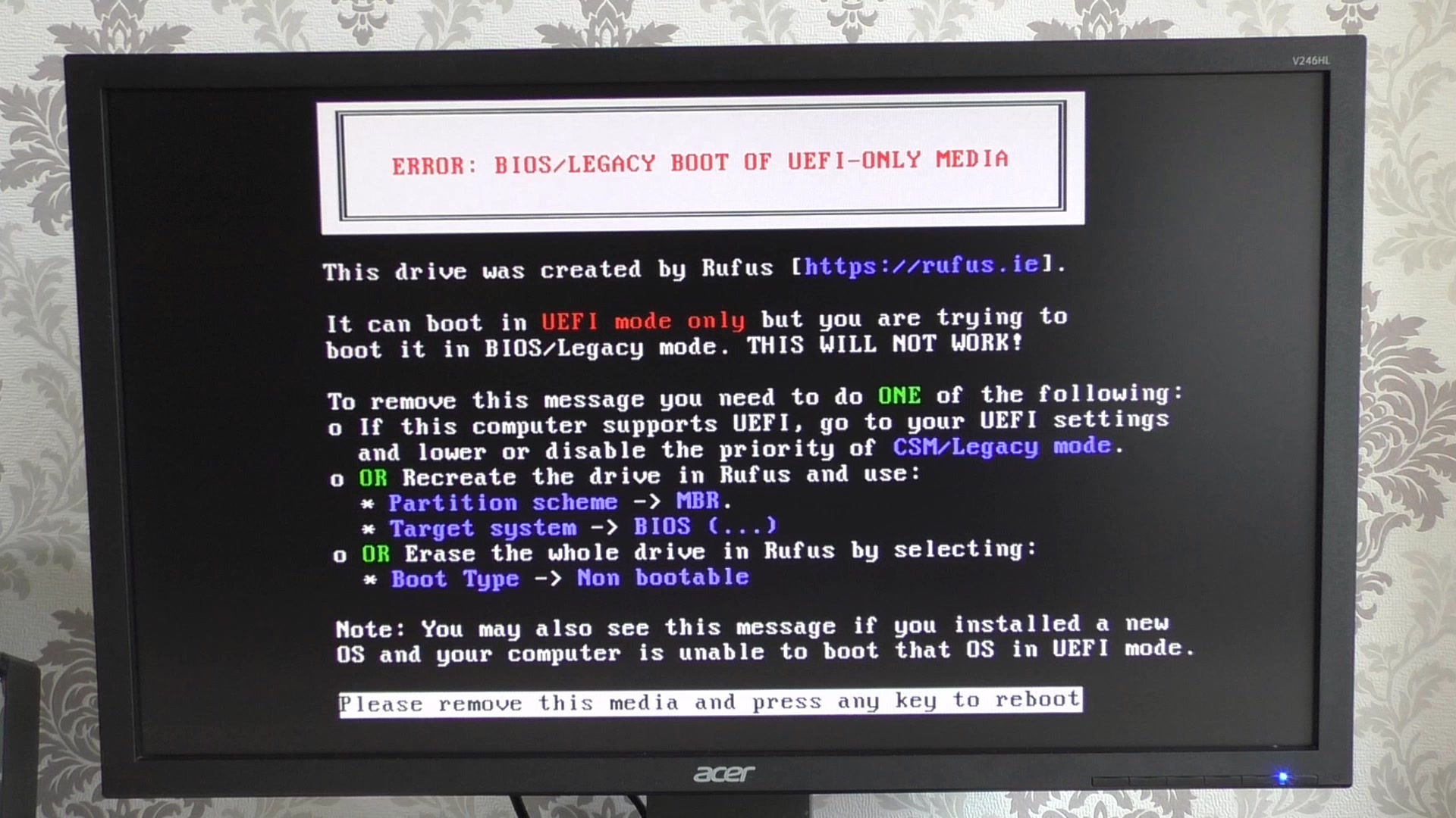 This media cannot boot in legacy mode This media cannot boot in legacy mode