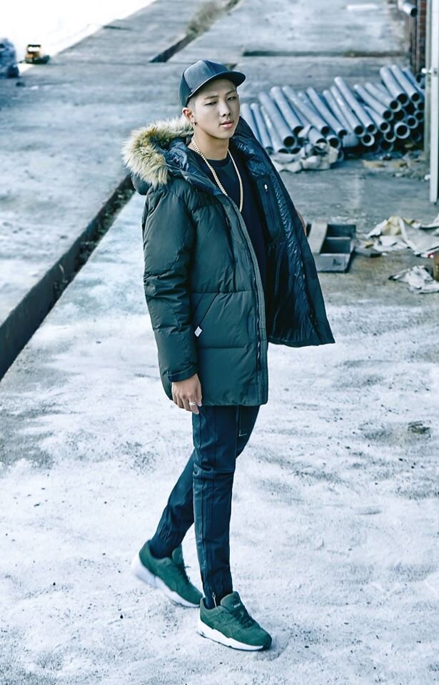 BTS. RM's in a down jacket.