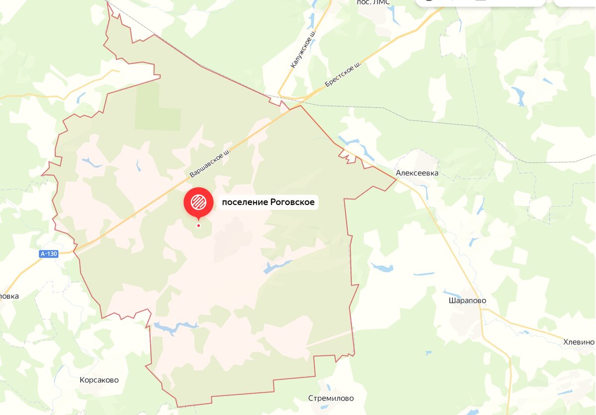 Скрин карты Яндекс поселения Роговское в городе Москве.