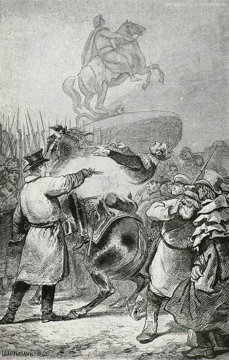 Нанесение смертельной раны П.Н. Каховским М.А. Милорадовичу 14 декабря 1825 года