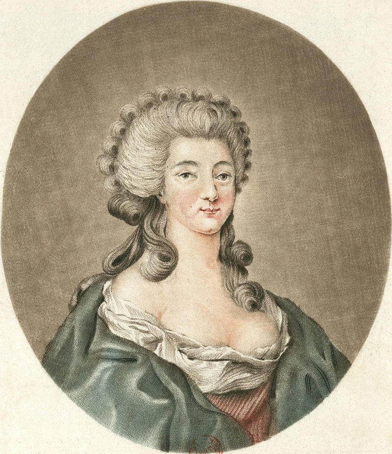 Портрет Жанны де Сен-Реми на цветном эстампе, опубликованном в 1786 году.
