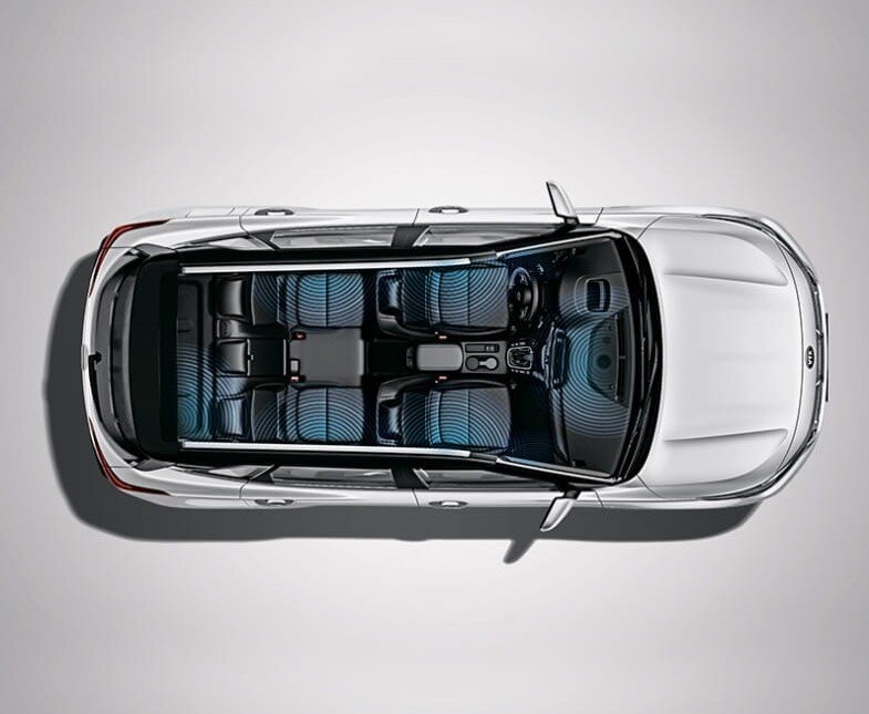 Четыре динамика в дверях, центральный динамик, два встроенных в двери высокочастотных динамика, отдельный сабвуфер и внешний усилитель — это премиальная аудиосистема Bose в Kia Seltos.