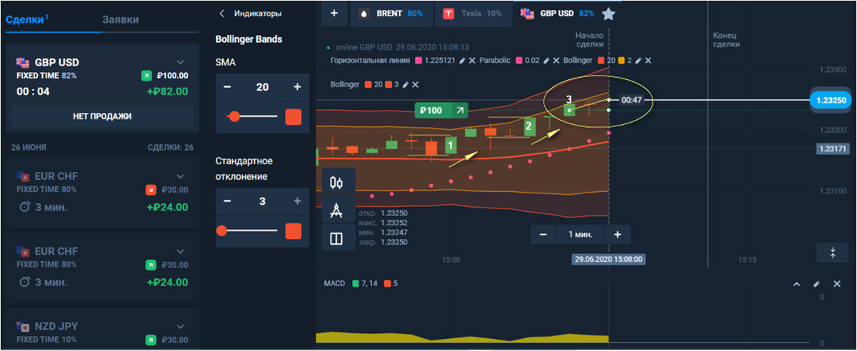 Рисунок 3 – сделка на 100₽ (выше на две минуты)