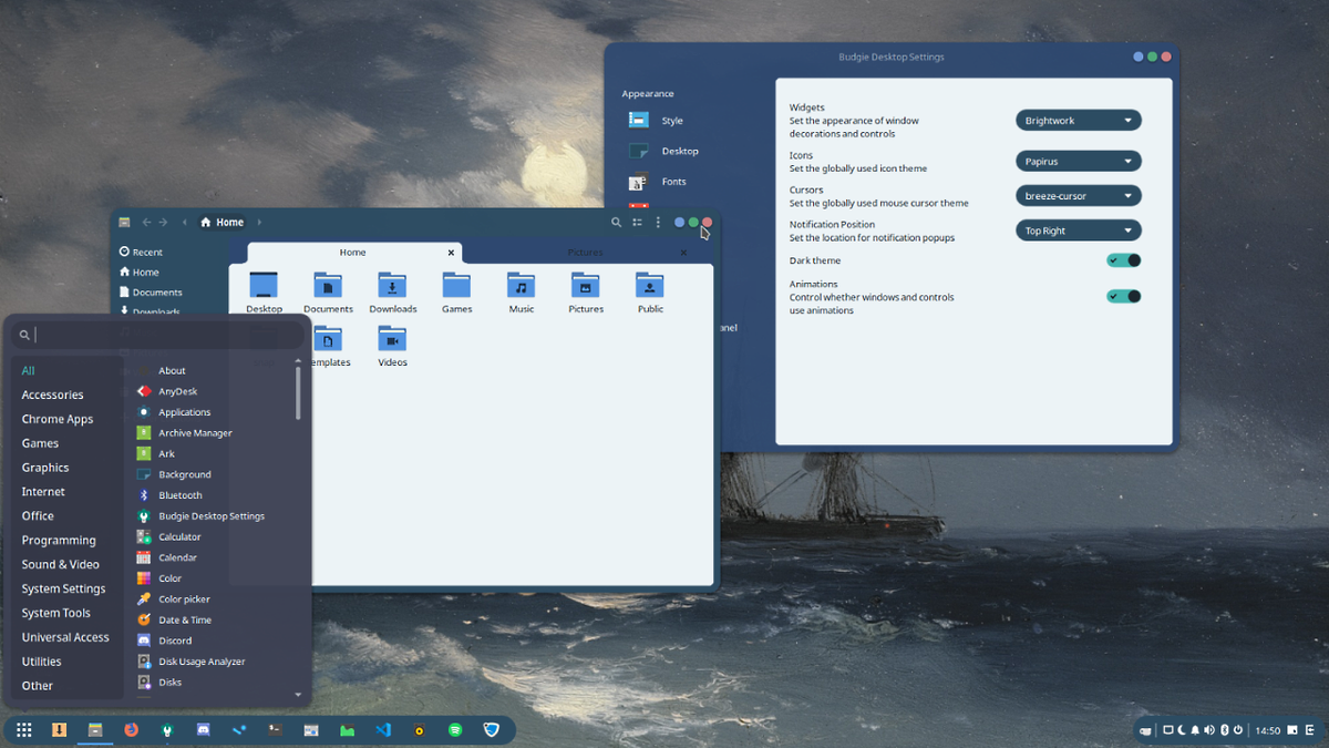 Интерфейс во всех 4-х версиях рабочей оболочки Solus строг, лаконичен и максимально функционален. Все программы поделены на группы и подкатегории.